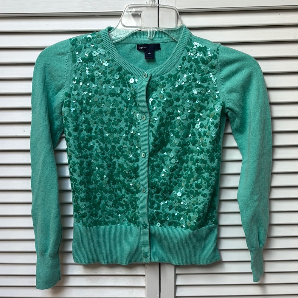 Gap kids teal Sequin Cardigan Sweater - Picture 4 of 5